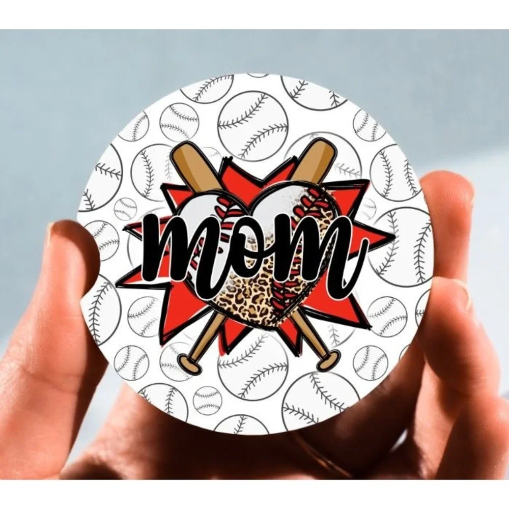 Set of 2 Car‎ Coasters, Baseball Mom Car Coaster, Neoprene Car Coaster